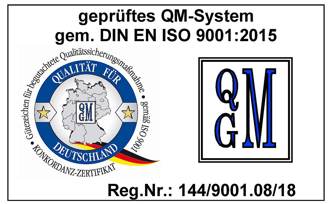 Zertifikat Qualitätssicherungsmaßnahme DIN EN ISO 9001 2015